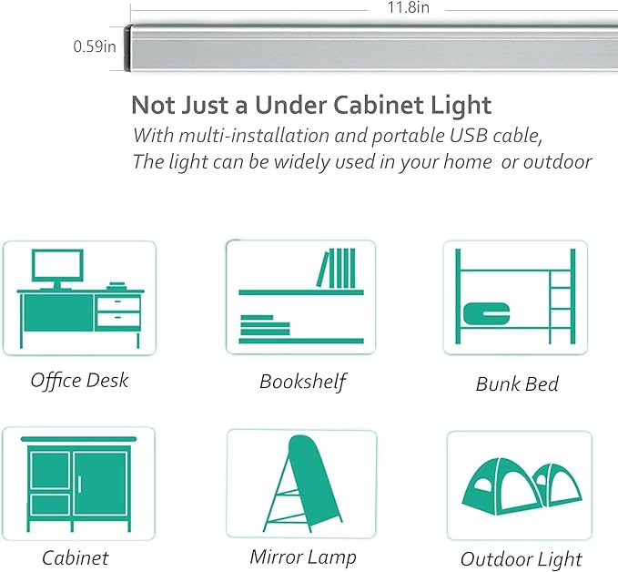 ASOKO Under Cabinet Led Lighting, 12 Inch Light Strip Bar, Daylight White 5000K - Image 3