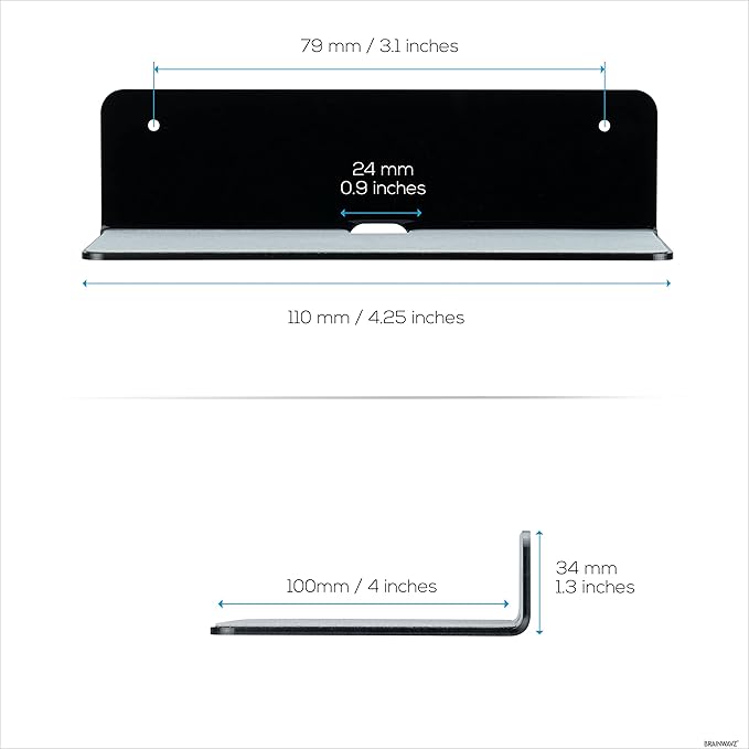 BRAINWAVZ 2-Pack 4” Small Floating Shelf Bluetooth Speaker Stand, Adhesive & - Image 3