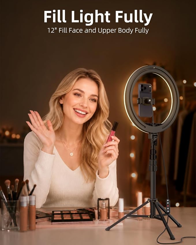 TODI 12" Ring Light with 63" extendable Tripod Stand, Selfie RingLight with - Image 5