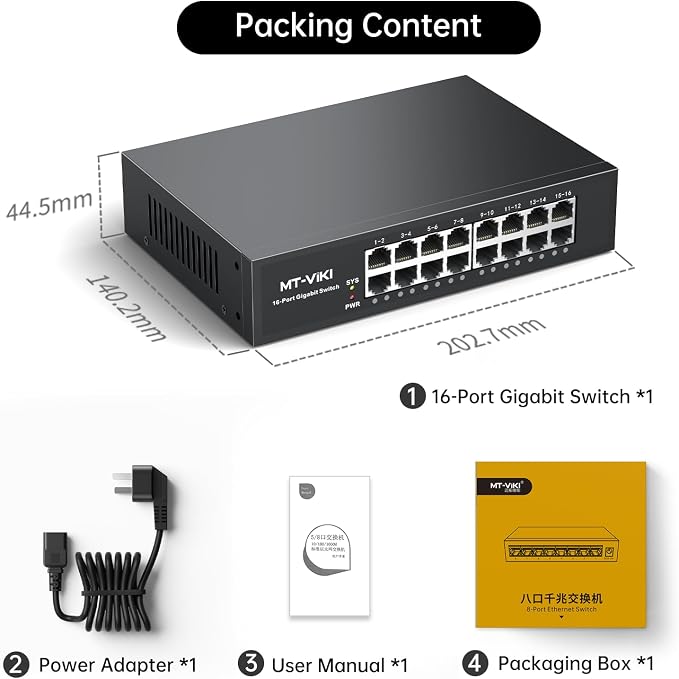 MT-VIKI16 Port Gigabit Ethernet Switch, Unmanaged Network Switch Splitter - Image 8