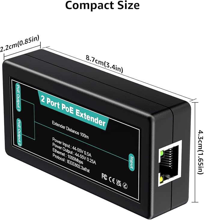 VIMIN 2-Port Gigabit PoE Extender, 1 in 2 Out Indoor PoE Repeater Support - Image 7