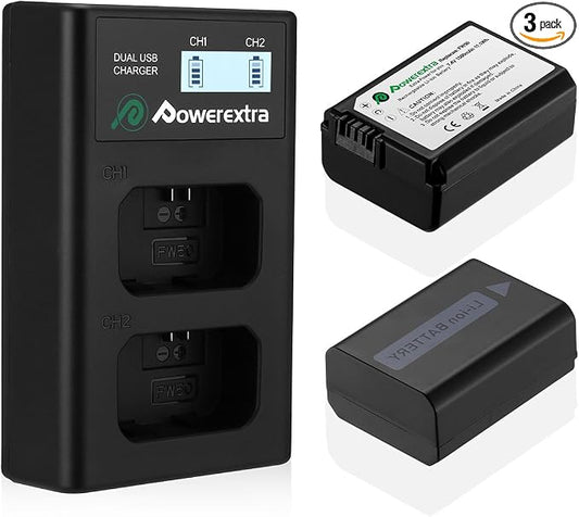 NP-FW50 Battery and Smart LCD Display Dual USB Charger Compatible by Unknown