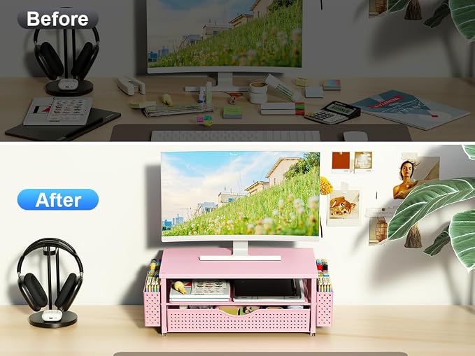 Spacrea Desk Organizer and Accessories, Computer Monitor Stand Riser - Image 2