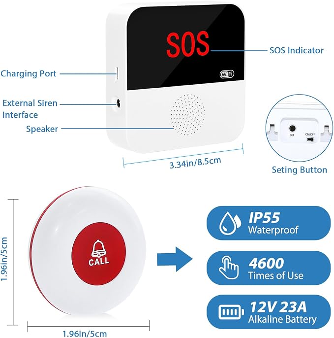 WiFi Rechargable Smart Wireless Caregiver Call Button Nurse Calling Life - Image 9