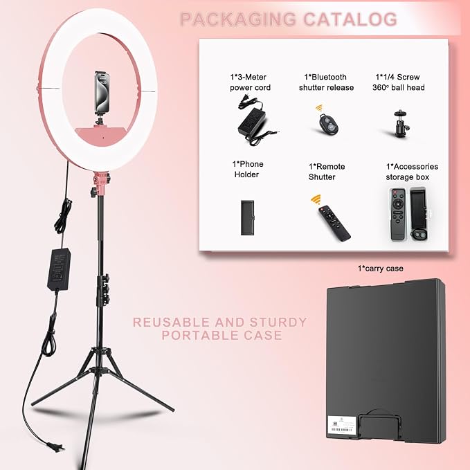 18 Inch Ring Light Kit, 55W6700k Dimmable LED Light, Tripod Stand, Remote - Image 4