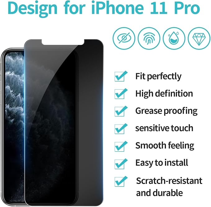 PEHAEL 3+3Pack for iPhone 11 Pro Privacy Screen Protector - Image 2