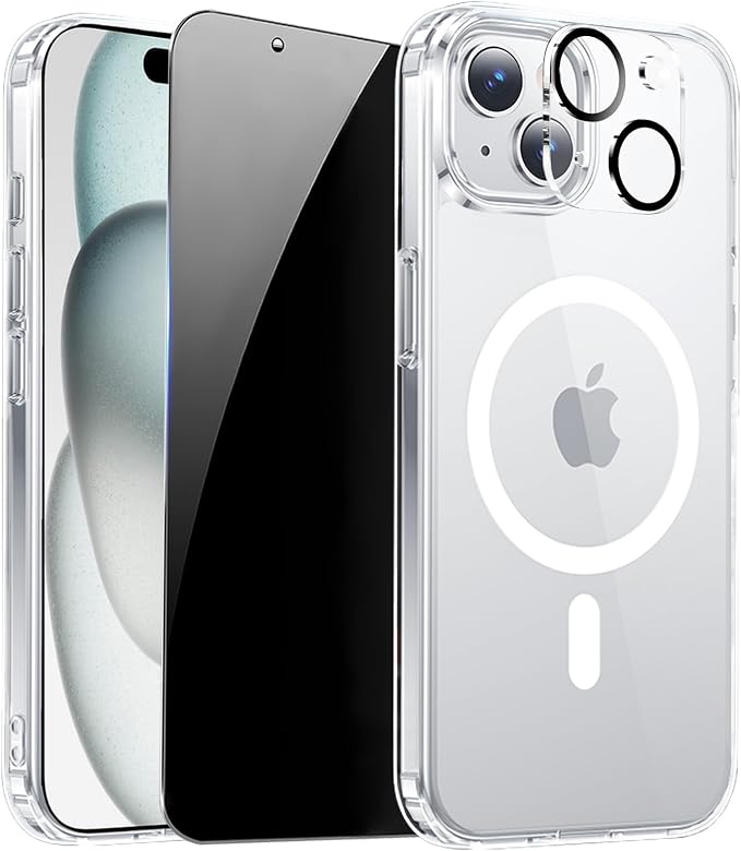 for iPhone 15 Case Clear with Privacy Screen Protector and Full Camera by ZOZDOKG