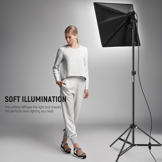 NEEWER 350W Equivalent Softbox Lighting Kit, 5700K LED Light Bulb, 24x24 inches - Image 2