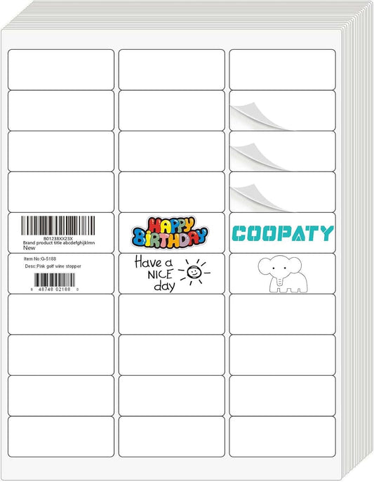 Coopaty 1" X 2-5/8" inch Shipping Labels, 30 Up FBA Barcode Address Mailing Labels White Blank for Laser Inkjet Printer (2000 Sheets, 60000 Labels)