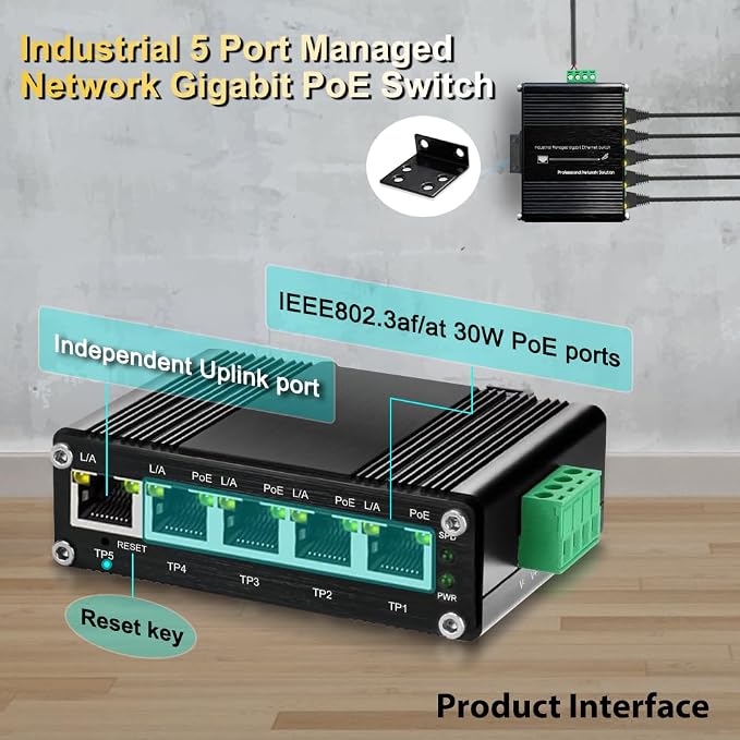 Industrial 5-Port Managed Network Gigabit PoE Switch - Image 2