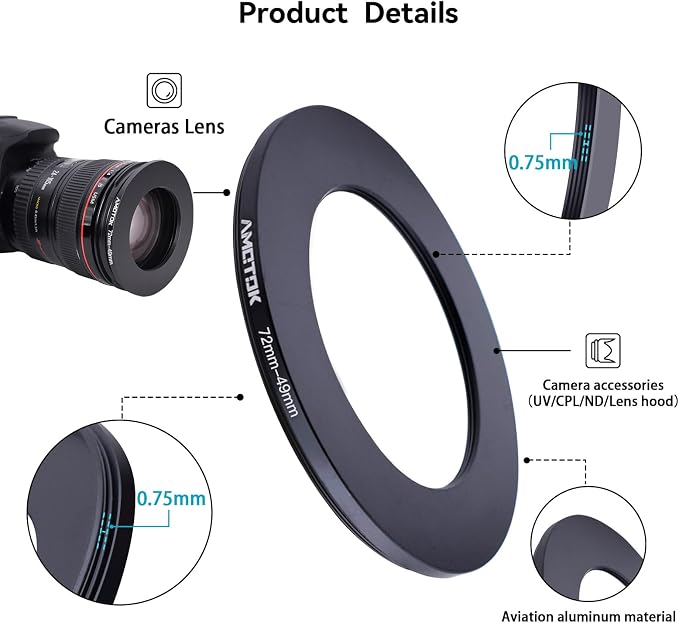72mm Lens to 49mm Camera Lens Adapter, 72mm-49mm Filter Step-Down Ring - Image 3