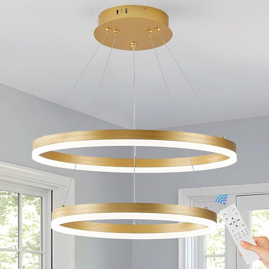 Modern LED Chandelier Gold 2-Rings Pendant Light Circular Flush Mount Ceiling by Sparklelf