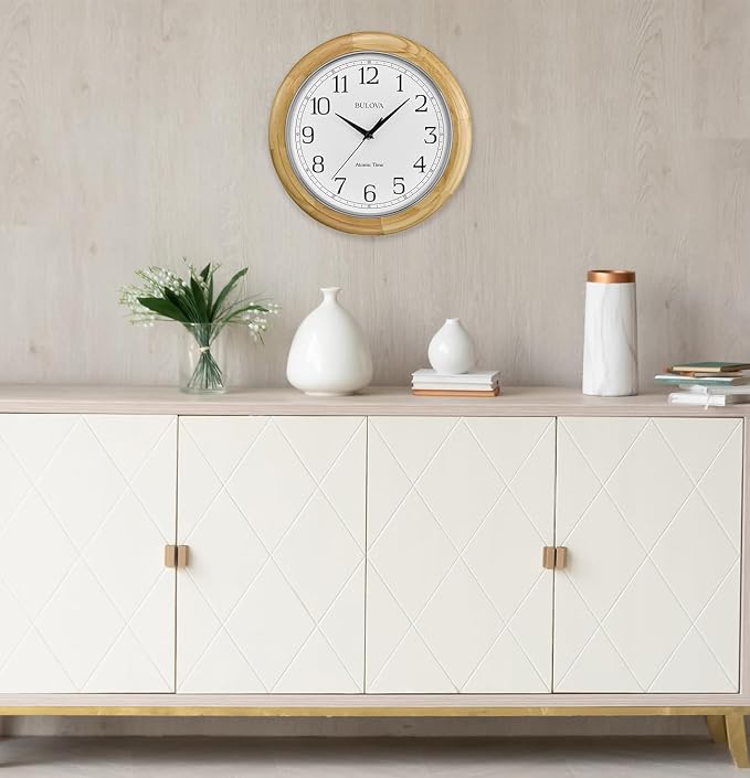 Bulova C5005 Wooden Atomic Analog Wall Clock | Automatically Sets Time | Large - Image 3
