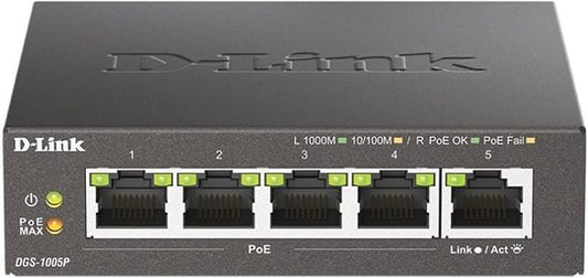 D-Link 5-Port Gigabit PoE+ Unmanaged Ethernet Switch, by D-Link