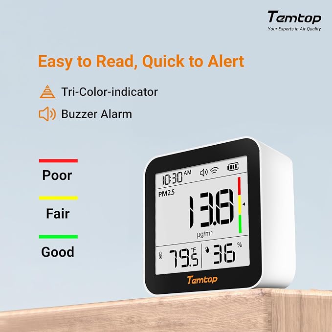 Temtop M10+ WiFi Air Quality Monitor, Rechargeable CO2 Detector - Image 5