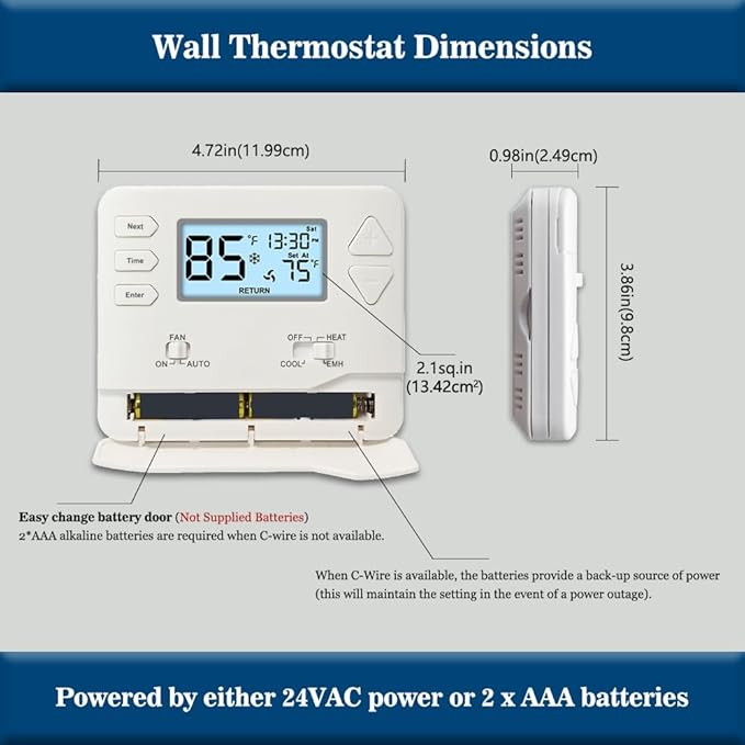 Thermostat for Heat Pump, NonProgrammable Thermostat for Home, Conventional - Image 4