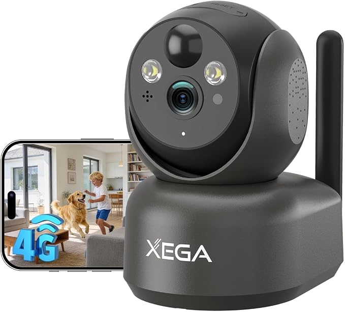 Xega 4G Cellular Security Camera Indoor Wireless, 2K PTZ No WiFi Camera by Expertof4G