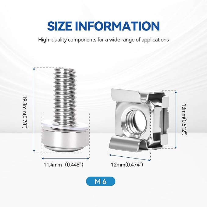 120-Pack 304 Stainless Steel-M6*20mm Rack Mount Screws and Cage Nuts - Image 2