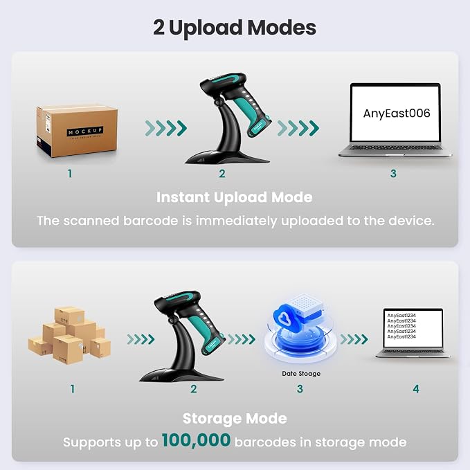 Wireless Barcode Scanner with Stand, Industrial 1D 2D QR Bluetooth Barcode - Image 6