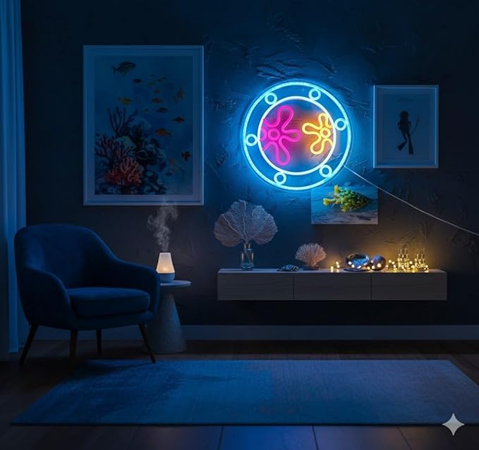 manimo Ocean World Porthole Neon Lights, LED Under Sea Porthole Neon Signs - Image 3