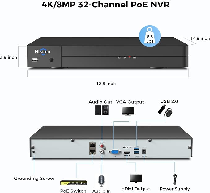 Hiseeu 12MP 32CH PoE NVR Network Video Recorder - Image 6
