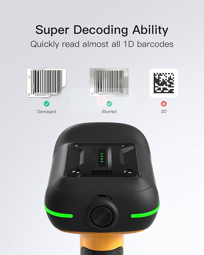 Inateck Industrial Barcode Scanner Bluetooth, 1D Scanner Wireless - Image 2