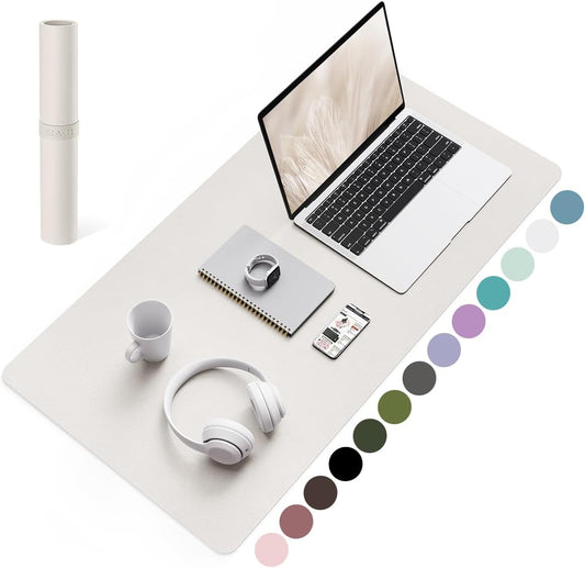 YSAGi Non-Slip Leather Desk Pad, Waterproof Laptop Computer Desk Keyboard Mat, Table Protector Blotter Mat, Large Mouse Pad for Office/Work/Home/Decor(Apricot Gray, 31.5" x 15.7")