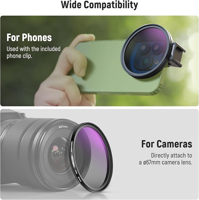 NEEWER 67mm CPL Filter with Cold Shoe Phone Lens Clip, HD Polarizing Filter - Image 7