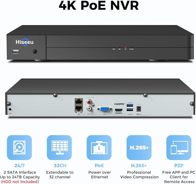 Hiseeu 12MP 32CH PoE NVR Network Video Recorder - Image 2