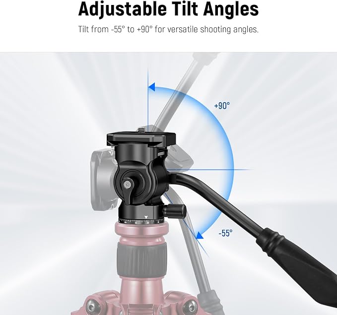 NEEWER Tripod Fluid Head with Quick Release Plate & Handle, Metal Pan Tilt - Image 3