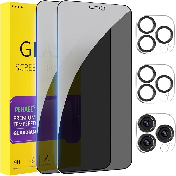 PEHAEL 2+2 Pack for iPhone 12 Pro Max Privacy Screen Protector by PEHAEL