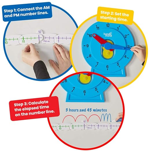 hand2mind Advanced NumberLine Clock Class Set, Learn to Tell Time, Analog Clock - Image 2