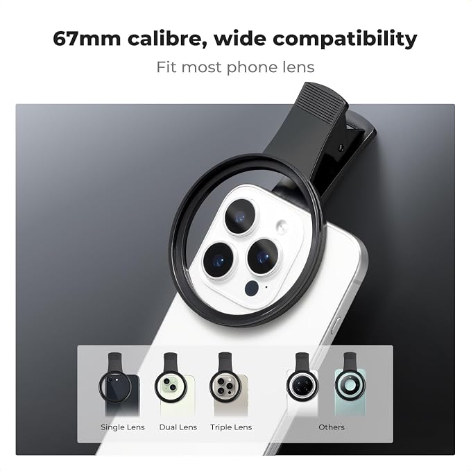 K&F Concept 67mm Thread Clip for Smart Phone, Large Caliber Phone Filter Adapter - Image 2