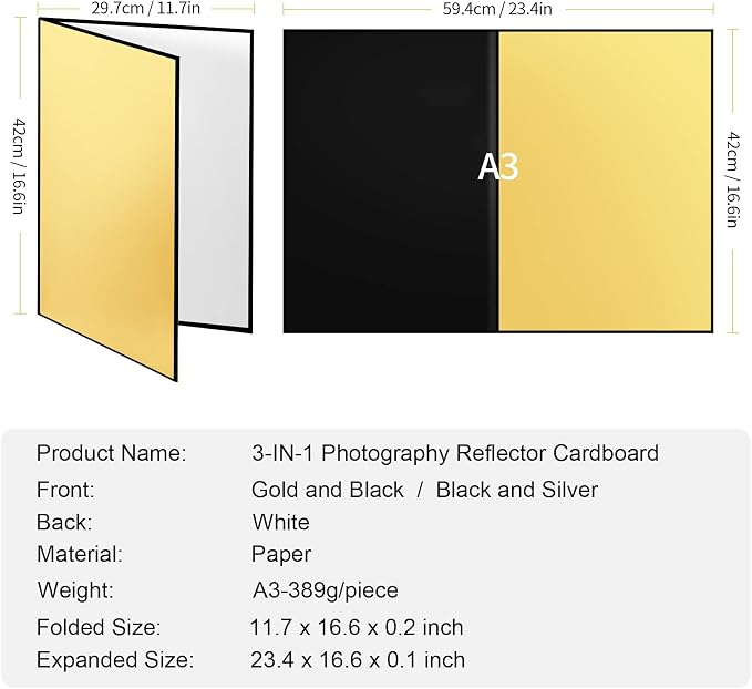 Meking 17x12 Inch 3 in 1 Light Reflector Photography Cardboard, Studio Foldable - Image 4