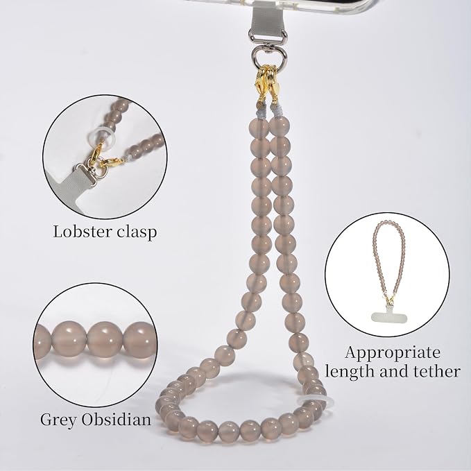 Agate Beaded Phone Wrist Strap for Women Men Stone Beads Charm Handmade - Image 3