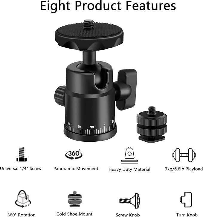 Universal 1/4" Swivel Mini Ball Head Screw Tripod Mount - Image 2