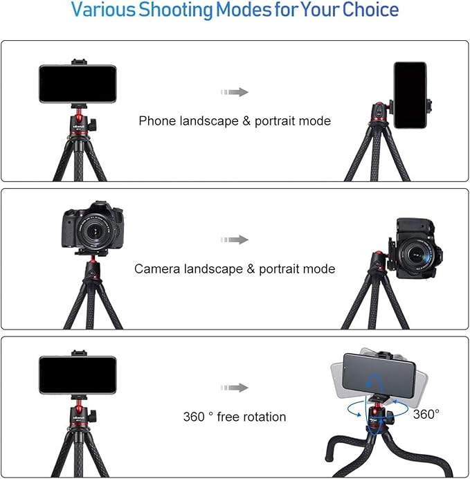 ULANZI Camera Tripod, Mini Flexible Stand w Hidden Phone Holder w Cold Shoe - Image 5