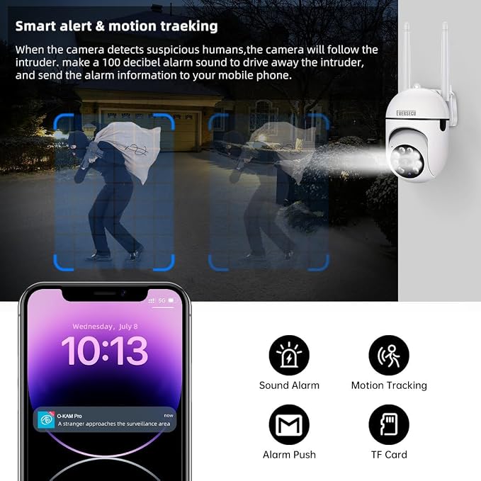 EVERSECU 2K 3MP Outdoor WiFi PTZ Security Camera, 5G WiFi, Auto Tracking - Image 7