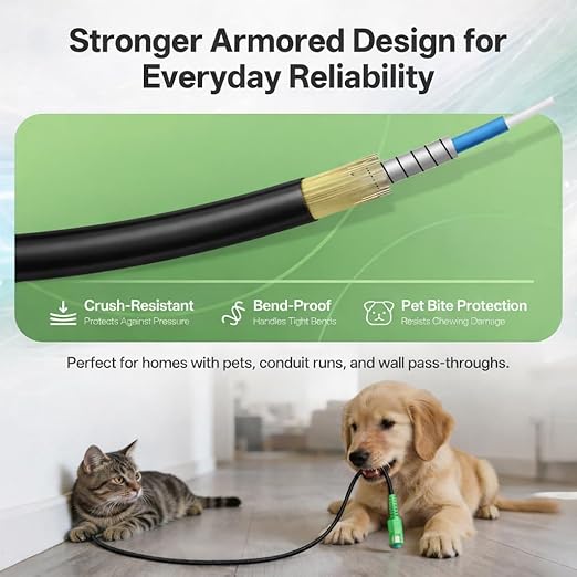 Armored SC/APC to SC/APC Fiber Optic Internet Cable 3.0mm G657A2, Pet-Proof - Image 2