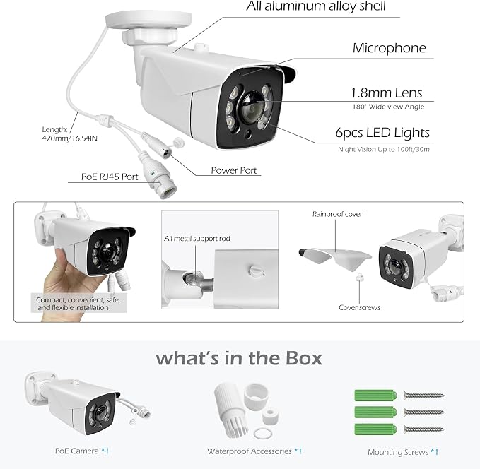 MWRCTV 8MP POE IP Camera, 160-Degree Super Wide Angle Fisheye Security Bullet - Image 9