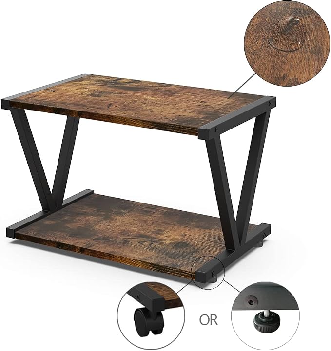 VEDECASA Retro Desktop Printer Stand 2 Tiers Under Desk Wood Printer Shelf - Image 5