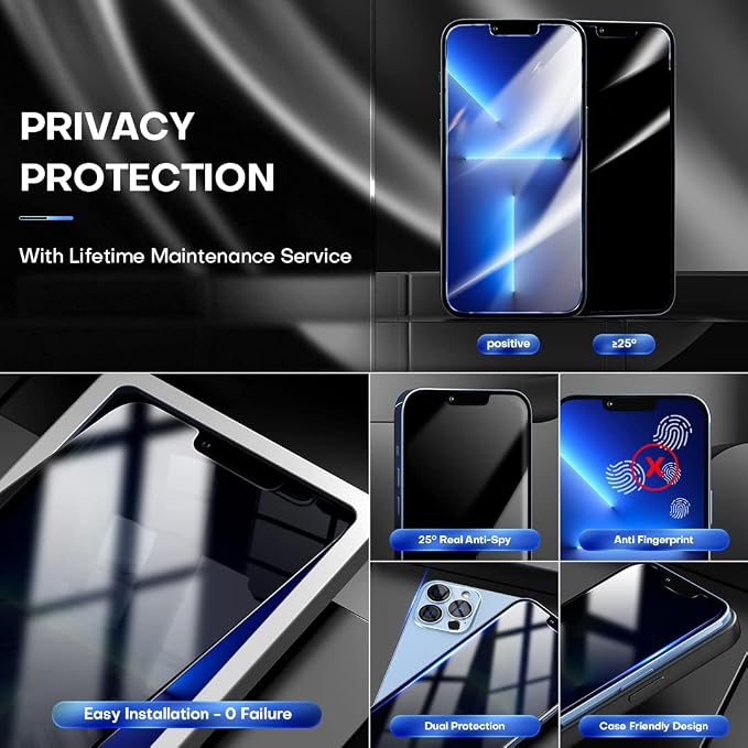 TOCOL 4 Pack for iPhone 13 Pro Max, 2 Pack Privacy Tempered Glass Screen - Image 5