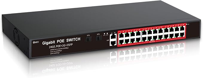 STEAMEMO 24-Port Managed Gigabit PoE+ Switch | 24×PoE+ Ports@360W, 2×Gigabit by STEAMEMO