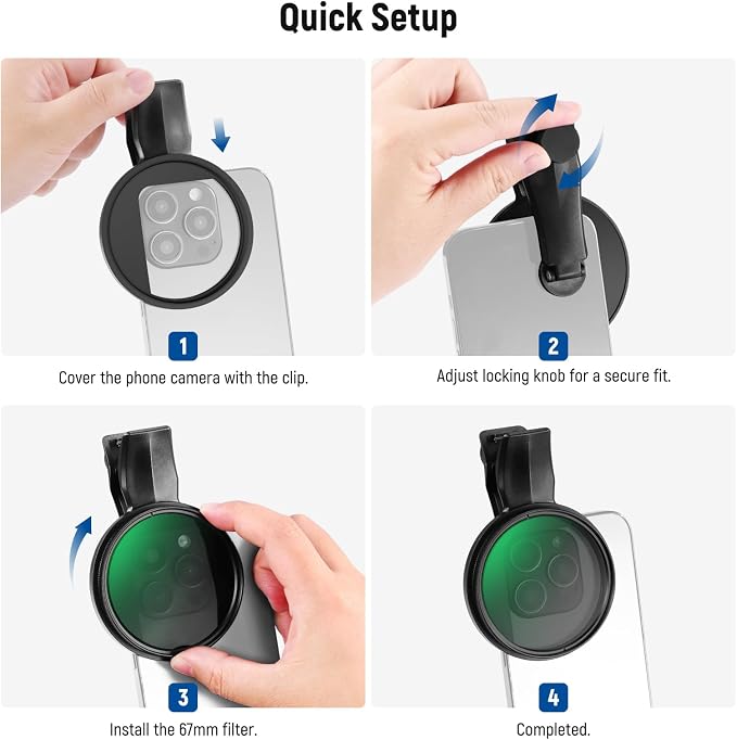 NEEWER 67mm Clip On CPL Filter, Circular Polarizing Polarizer Phone Camera Lens - Image 8