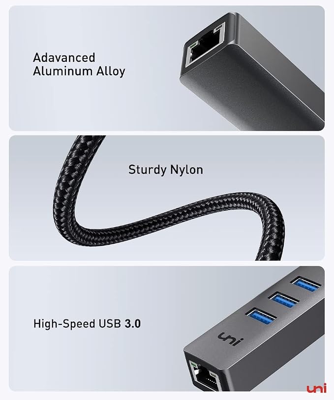 uni USB to Ethernet Adapter, USB 3.0 Hub - Image 7