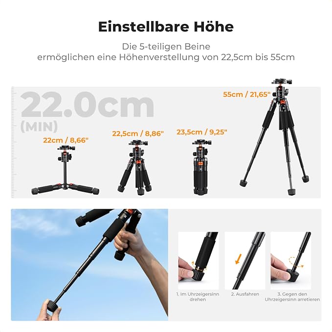 K&F CONCEPT Mini Desk Tripod, 21.6'' Compact Small Tripod - Image 4