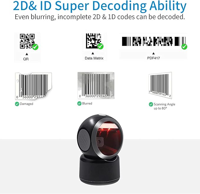 2D QR Hands-Free Barcode Scanner Omnidirectional Automatic Sensing Scanning USB - Image 5
