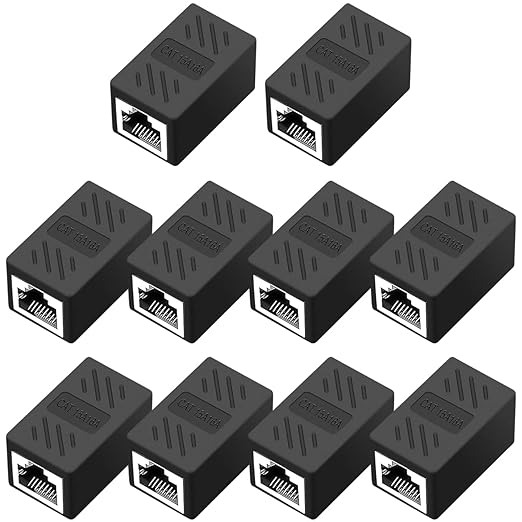 RJ45 Cat6 Coupler Ethernet Extender Connector, 10 Pack in line Coupler Cat7 by QINGLER