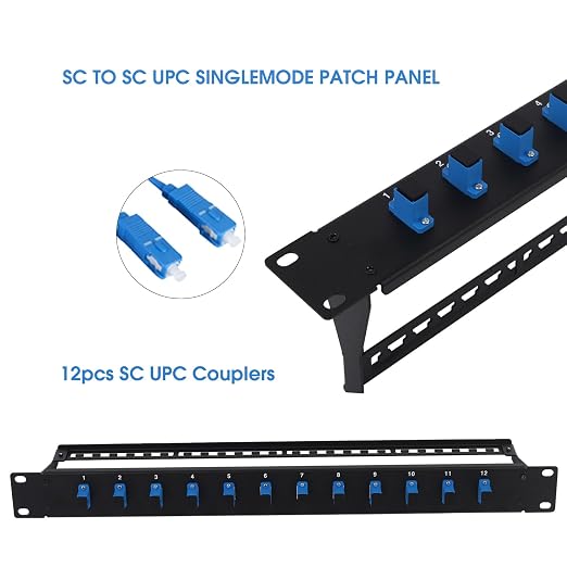 1U Fiber Patch Panel with 12 SC UPC Single Mode Fiber Optic Couplers Singlemode - Image 2