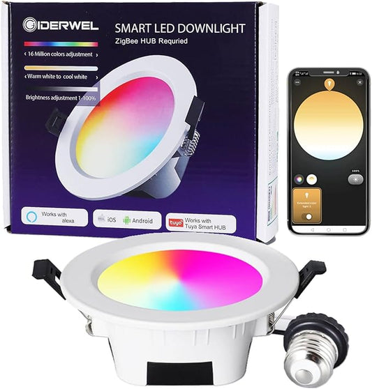 ZigBee 3.0 Recessed Lights RGBWW Smart LED Downlight 4 Inch Work by GIDERWEL